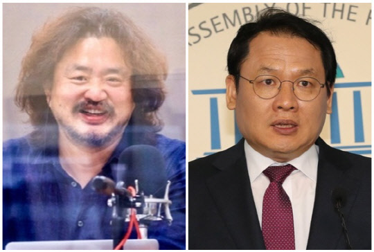 방송인 김어준씨(왼쪽)와 강신업 변호사. <tbs 제공, 연합뉴스>